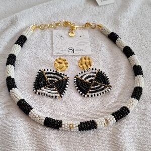 Sassy Jones Black and White Beaded Necklace Set